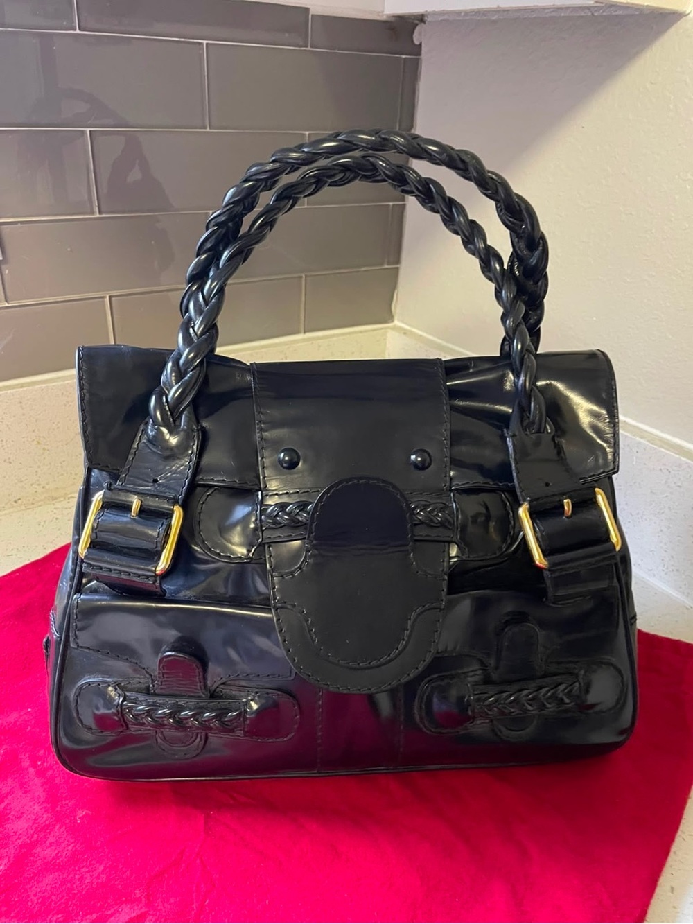 Valentino Garavani Black Patent Braided-Handle Shoulder Bag - Picture 3 of 13